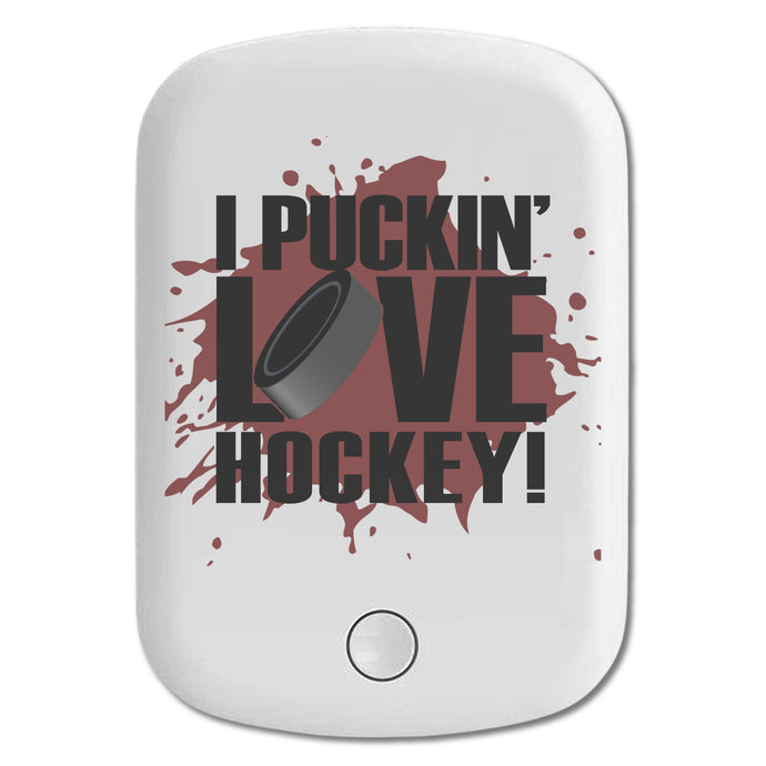DistinctInk Magnetic Battery Pack, Wireless Portable Charger with USB-C Cable, Compatible with MagSafe iPhone 14 / 13 / 12 Series - I Puckin' Love Hockey