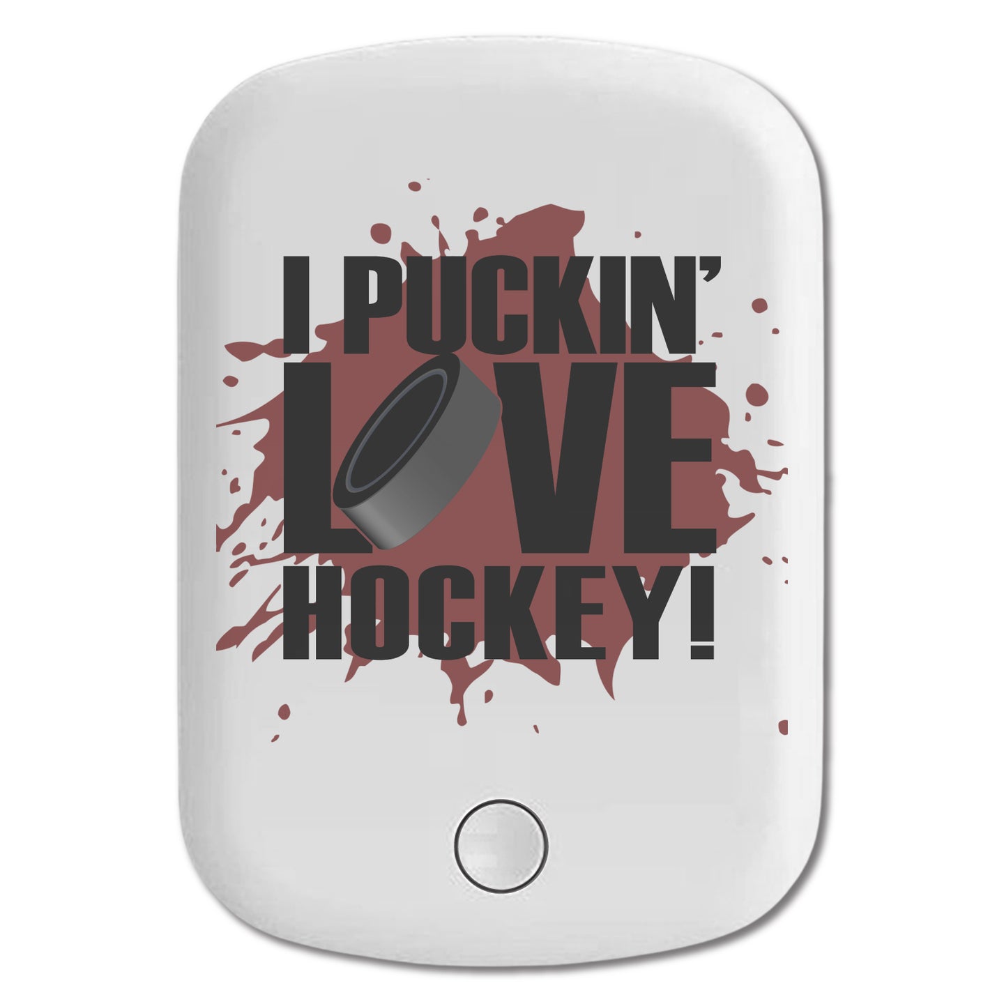 DistinctInk Magnetic Battery Pack, Wireless Portable Charger with USB-C Cable, Compatible with MagSafe iPhone 14 / 13 / 12 Series - I Puckin' Love Hockey