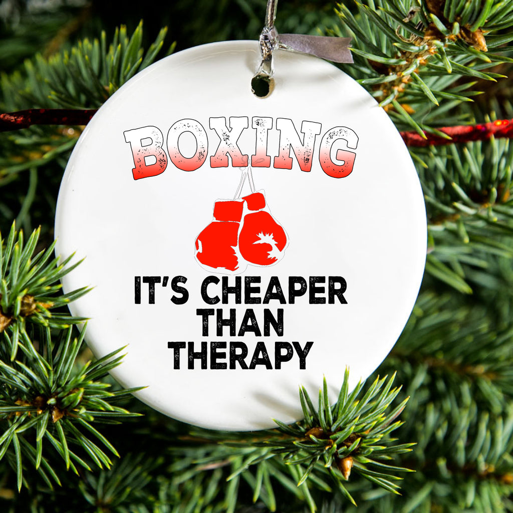 Boxing It's Cheaper Than Therapy Ceramic Ornament, view 2