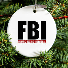 DistinctInk® Hanging Ceramic Christmas Tree Ornament with Gold String - Great Gift / Present - 2 3/4 inch Diameter - FBI Fanatic Boxing Individual