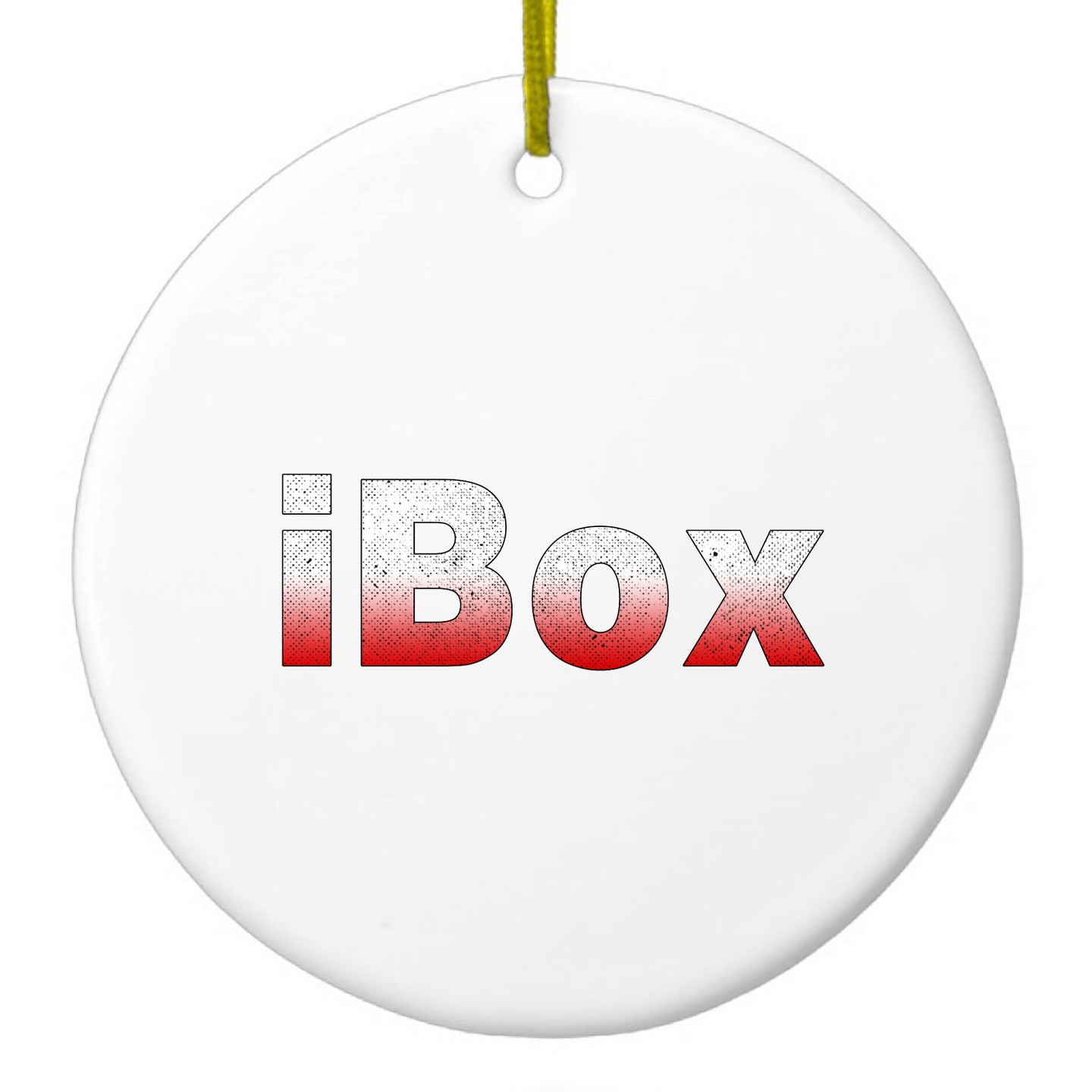 DistinctInk® Hanging Ceramic Christmas Tree Ornament with Gold String - Great Gift / Present - 2 3/4 inch Diameter - iBox Boxing