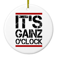 DistinctInk® Hanging Ceramic Christmas Tree Ornament with Gold String - Great Gift / Present - 2 3/4 inch Diameter - It's Gainz O'Clock Working Out