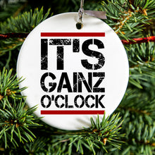 DistinctInk® Hanging Ceramic Christmas Tree Ornament with Gold String - Great Gift / Present - 2 3/4 inch Diameter - It's Gainz O'Clock Working Out