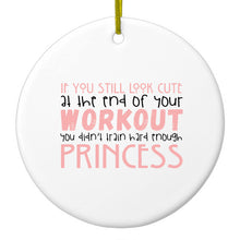 DistinctInk® Hanging Ceramic Christmas Tree Ornament with Gold String - Great Gift / Present - 2 3/4 inch Diameter - Look Cute After Workout Didn't Train Princess