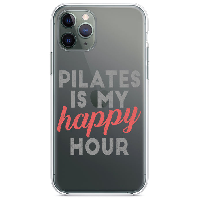 DistinctInk® Clear Shockproof Hybrid Case for Apple iPhone / Samsung Galaxy / Google Pixel - Pilates is My Happy Hour