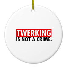 DistinctInk® Hanging Ceramic Christmas Tree Ornament with Gold String - Great Gift / Present - 2 3/4 inch Diameter - Twerking is Not a Crime