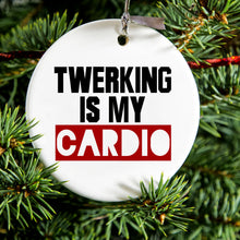 DistinctInk® Hanging Ceramic Christmas Tree Ornament with Gold String - Great Gift / Present - 2 3/4 inch Diameter - Twerking is My Cardio