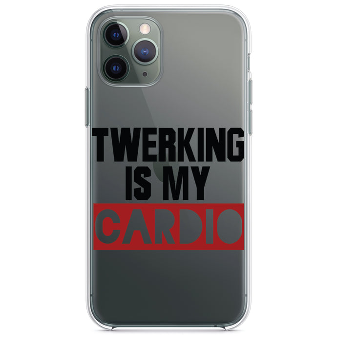 DistinctInk® Clear Shockproof Hybrid Case for Apple iPhone / Samsung Galaxy / Google Pixel - Twerking is My Cardio