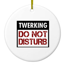 DistinctInk® Hanging Ceramic Christmas Tree Ornament with Gold String - Great Gift / Present - 2 3/4 inch Diameter - Twerking Do Not Disturb