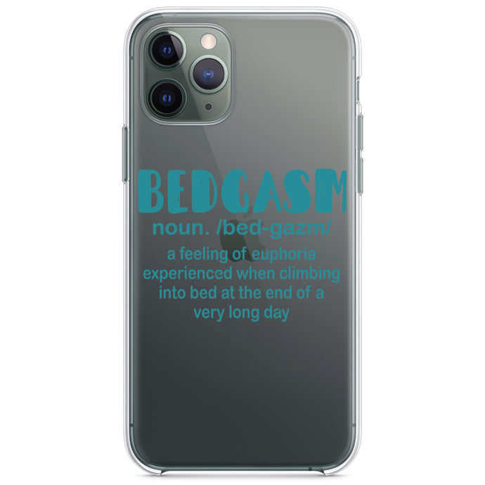DistinctInk® Clear Shockproof Hybrid Case for Apple iPhone / Samsung Galaxy / Google Pixel - Bedgasm Definition Climb in Bed Lon Day