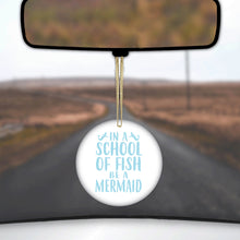 DistinctInk® Hanging Ceramic Christmas Tree Ornament with Gold String - Great Gift / Present - 2 3/4 inch Diameter - In a School of Fish Be a Mermaid