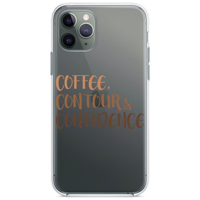 DistinctInk® Clear Shockproof Hybrid Case for Apple iPhone / Samsung Galaxy / Google Pixel - Coffee Contour & Confidence