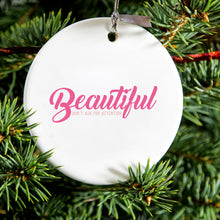 DistinctInk® Hanging Ceramic Christmas Tree Ornament with Gold String - Great Gift / Present - 2 3/4 inch Diameter - Beautiful Don't Ask for Attention
