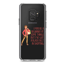 DistinctInk® Clear Shockproof Hybrid Case for Apple iPhone / Samsung Galaxy / Google Pixel - Beginner at Some Things Black Belt in Shopping