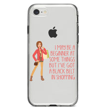 DistinctInk® Clear Shockproof Hybrid Case for Apple iPhone / Samsung Galaxy / Google Pixel - Beginner at Some Things Black Belt in Shopping