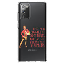 DistinctInk® Clear Shockproof Hybrid Case for Apple iPhone / Samsung Galaxy / Google Pixel - Beginner at Some Things Black Belt in Shopping