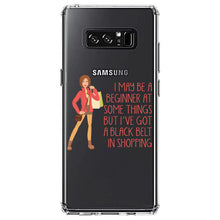 DistinctInk® Clear Shockproof Hybrid Case for Apple iPhone / Samsung Galaxy / Google Pixel - Beginner at Some Things Black Belt in Shopping