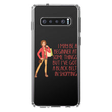 DistinctInk® Clear Shockproof Hybrid Case for Apple iPhone / Samsung Galaxy / Google Pixel - Beginner at Some Things Black Belt in Shopping