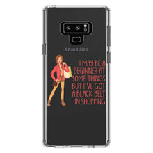 DistinctInk® Clear Shockproof Hybrid Case for Apple iPhone / Samsung Galaxy / Google Pixel - Beginner at Some Things Black Belt in Shopping