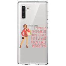 DistinctInk® Clear Shockproof Hybrid Case for Apple iPhone / Samsung Galaxy / Google Pixel - Beginner at Some Things Black Belt in Shopping