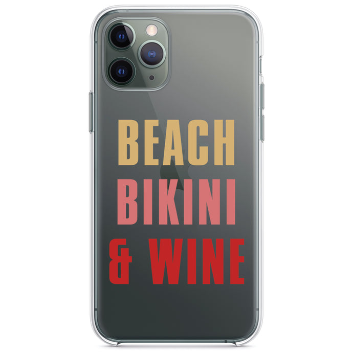 DistinctInk® Clear Shockproof Hybrid Case for Apple iPhone / Samsung Galaxy / Google Pixel - Beach Bikini & Wine