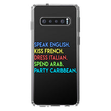 DistinctInk® Clear Shockproof Hybrid Case for Apple iPhone / Samsung Galaxy / Google Pixel - Speak English Kiss French Dress Italian