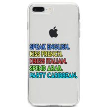 DistinctInk® Clear Shockproof Hybrid Case for Apple iPhone / Samsung Galaxy / Google Pixel - Speak English Kiss French Dress Italian