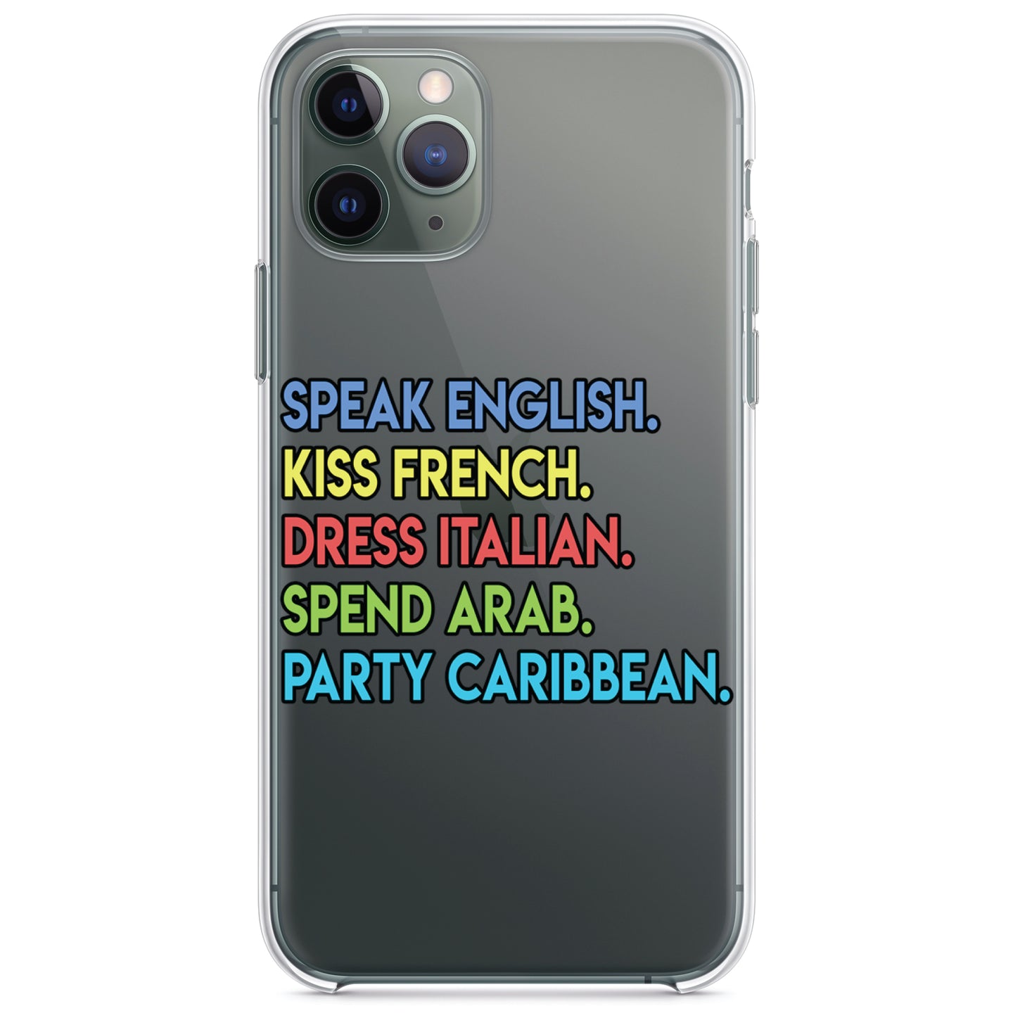 DistinctInk® Clear Shockproof Hybrid Case for Apple iPhone / Samsung Galaxy / Google Pixel - Speak English Kiss French Dress Italian