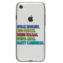 DistinctInk® Clear Shockproof Hybrid Case for Apple iPhone / Samsung Galaxy / Google Pixel - Speak English Kiss French Dress Italian