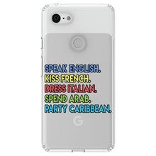 DistinctInk® Clear Shockproof Hybrid Case for Apple iPhone / Samsung Galaxy / Google Pixel - Speak English Kiss French Dress Italian