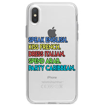 DistinctInk® Clear Shockproof Hybrid Case for Apple iPhone / Samsung Galaxy / Google Pixel - Speak English Kiss French Dress Italian