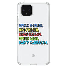 DistinctInk® Clear Shockproof Hybrid Case for Apple iPhone / Samsung Galaxy / Google Pixel - Speak English Kiss French Dress Italian