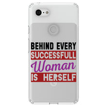 DistinctInk® Clear Shockproof Hybrid Case for Apple iPhone / Samsung Galaxy / Google Pixel - Behind Every Successful Woman is Herself