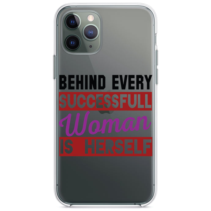DistinctInk® Clear Shockproof Hybrid Case for Apple iPhone / Samsung Galaxy / Google Pixel - Behind Every Successful Woman is Herself