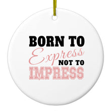DistinctInk® Hanging Ceramic Christmas Tree Ornament with Gold String - Great Gift / Present - 2 3/4 inch Diameter - Born to Express Not to Impress
