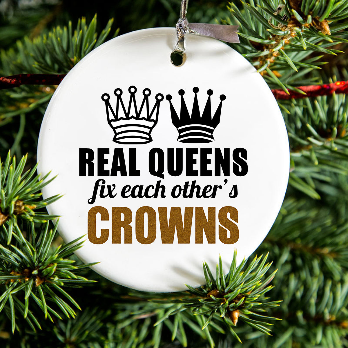 Real Queens Fix Each Other's Crowns Ceramic Ornament, view 2