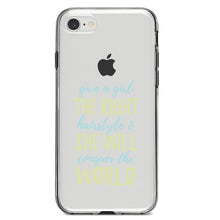 DistinctInk® Clear Shockproof Hybrid Case for Apple iPhone / Samsung Galaxy / Google Pixel - Girls With Right Hairstyle Will Conquer the World