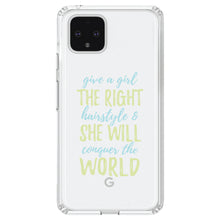 DistinctInk® Clear Shockproof Hybrid Case for Apple iPhone / Samsung Galaxy / Google Pixel - Girls With Right Hairstyle Will Conquer the World