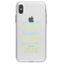 DistinctInk® Clear Shockproof Hybrid Case for Apple iPhone / Samsung Galaxy / Google Pixel - Girls With Right Hairstyle Will Conquer the World