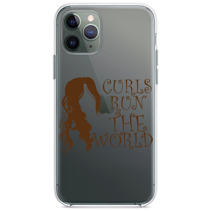 DistinctInk® Clear Shockproof Hybrid Case for Apple iPhone / Samsung Galaxy / Google Pixel - Curls Run the World