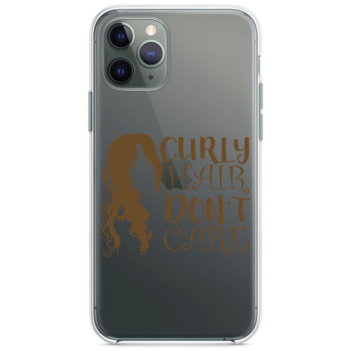 DistinctInk® Clear Shockproof Hybrid Case for Apple iPhone / Samsung Galaxy / Google Pixel - Curly Hair Don't Care
