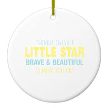 DistinctInk® Hanging Ceramic Christmas Tree Ornament with Gold String - Great Gift / Present - 2 3/4 inch Diameter - Twinkle Little Star Brave & Beautiful You Are