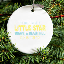 DistinctInk® Hanging Ceramic Christmas Tree Ornament with Gold String - Great Gift / Present - 2 3/4 inch Diameter - Twinkle Little Star Brave & Beautiful You Are