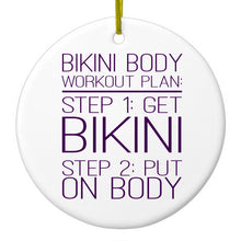 DistinctInk® Hanging Ceramic Christmas Tree Ornament with Gold String - Great Gift / Present - 2 3/4 inch Diameter - Bikini Body Workout Plan Get Bikini Put On Body