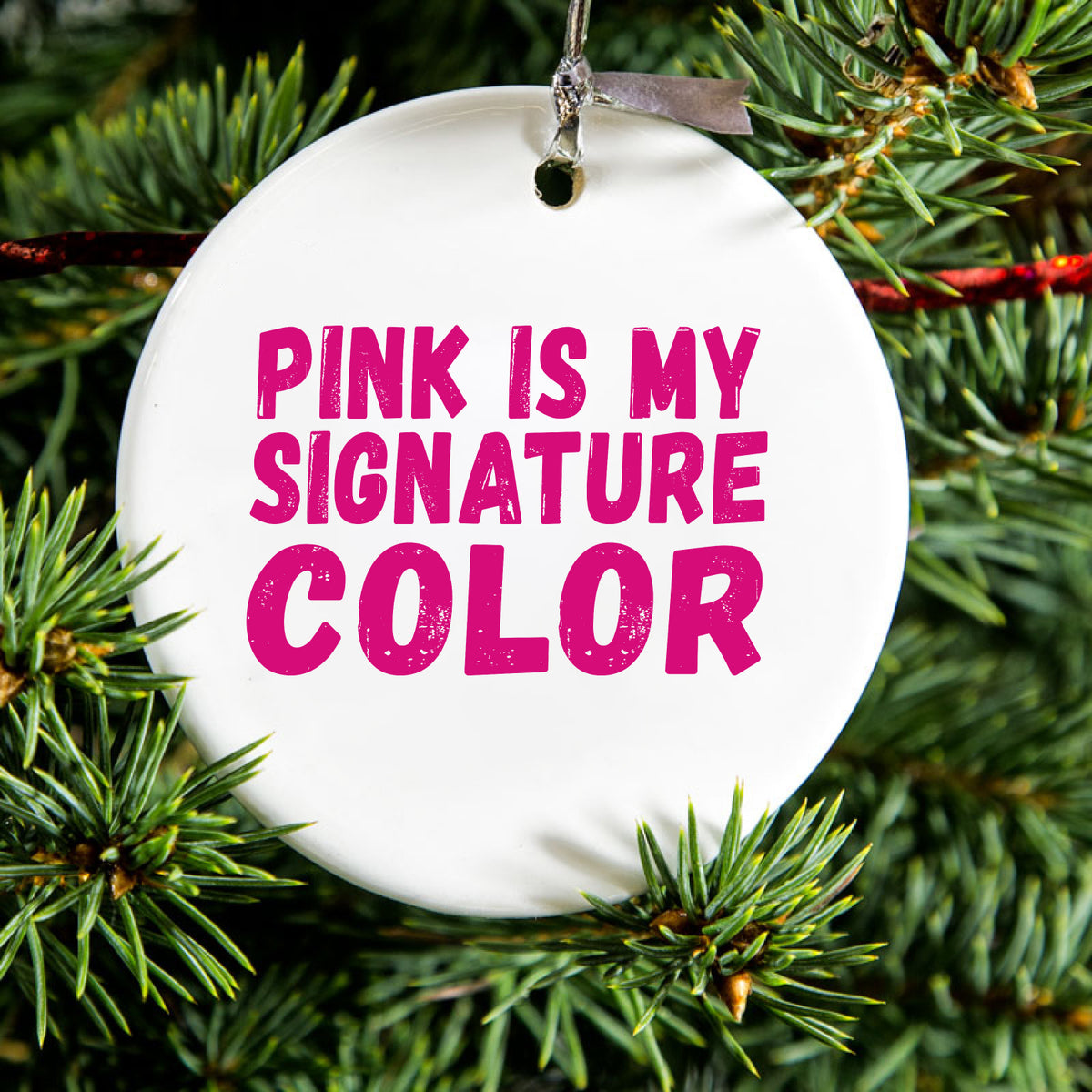 Pink is My Signature Color Ceramic Ornament, view 2