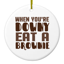 DistinctInk® Hanging Ceramic Christmas Tree Ornament with Gold String - Great Gift / Present - 2 3/4 inch Diameter - When You're Downy Eat a Brownie