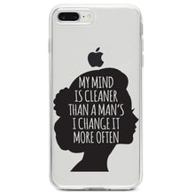 DistinctInk® Clear Shockproof Hybrid Case for Apple iPhone / Samsung Galaxy / Google Pixel - My Mind is Cleaner Than a Man's I Change It