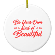 DistinctInk® Hanging Ceramic Christmas Tree Ornament with Gold String - Great Gift / Present - 2 3/4 inch Diameter - Be Your Own Kind of Beautiful