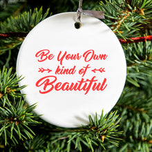 DistinctInk® Hanging Ceramic Christmas Tree Ornament with Gold String - Great Gift / Present - 2 3/4 inch Diameter - Be Your Own Kind of Beautiful