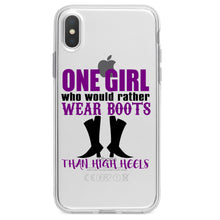 DistinctInk® Clear Shockproof Hybrid Case for Apple iPhone / Samsung Galaxy / Google Pixel - One Girl Who Would Rather Wear Boots Than Heels